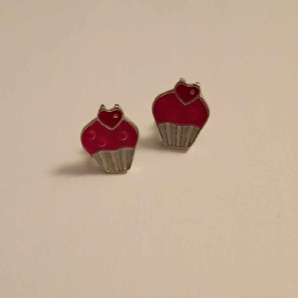Charming Cupcake Earrings for Kids - Pink and Silver